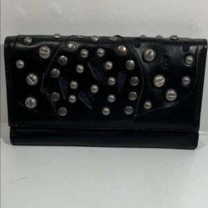 Patricia Nash Black Leather Clutch with Silver Studs